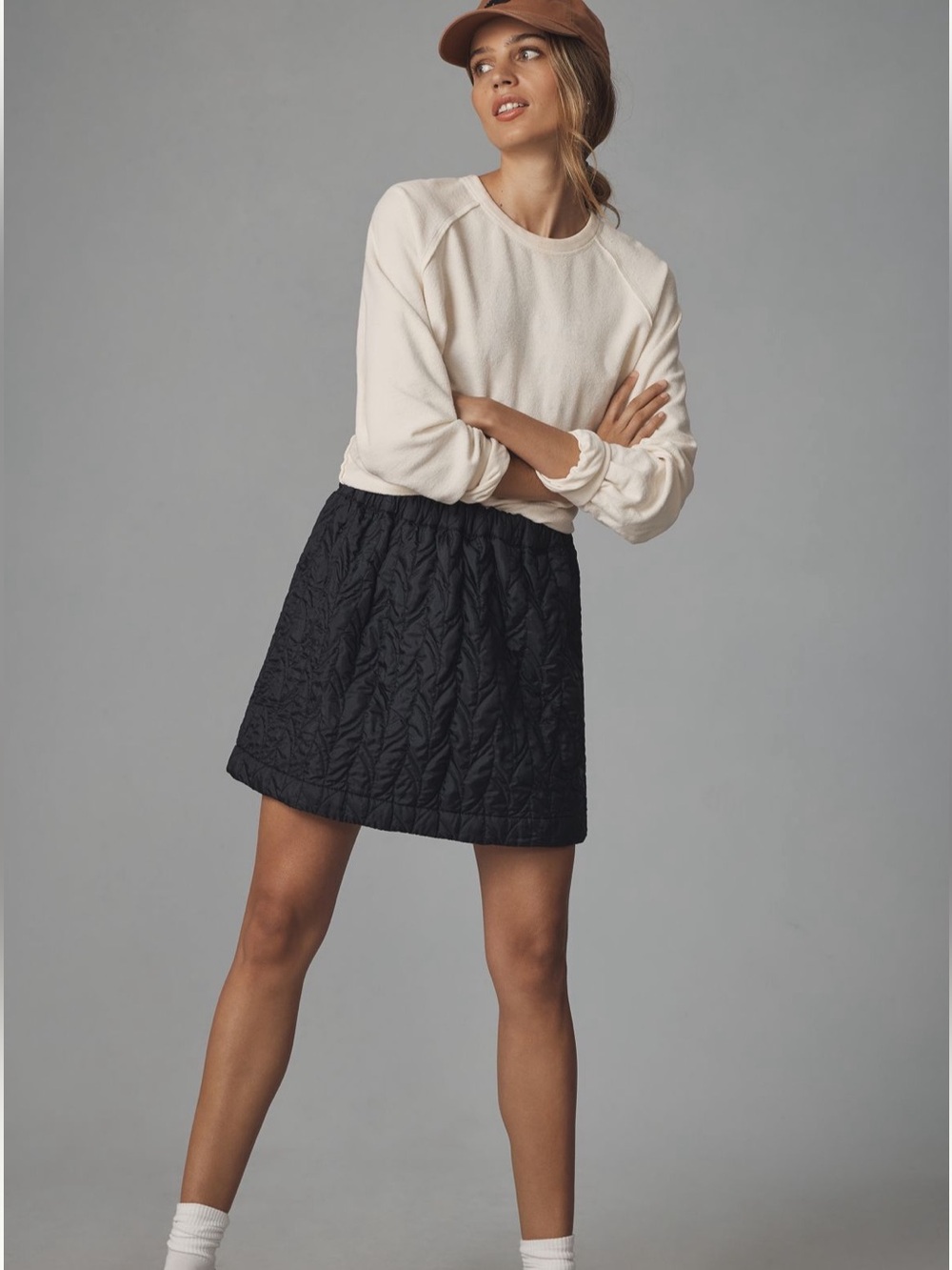 Anthropologie Maeve Black Quilted Waistband Skirt